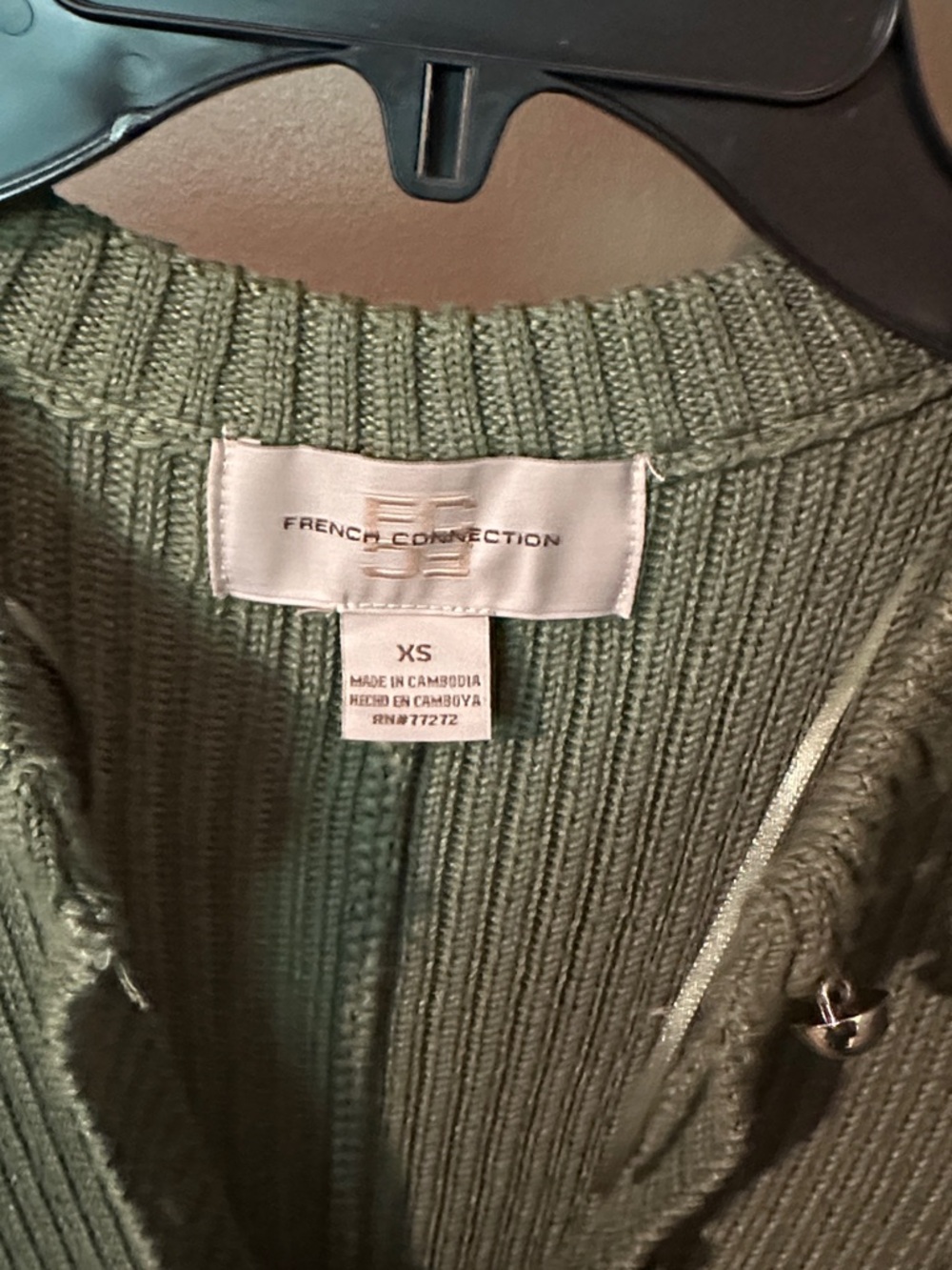 French Connection Olive  Green Ribbed Button-Front Knit Top - Picture 3 of 5